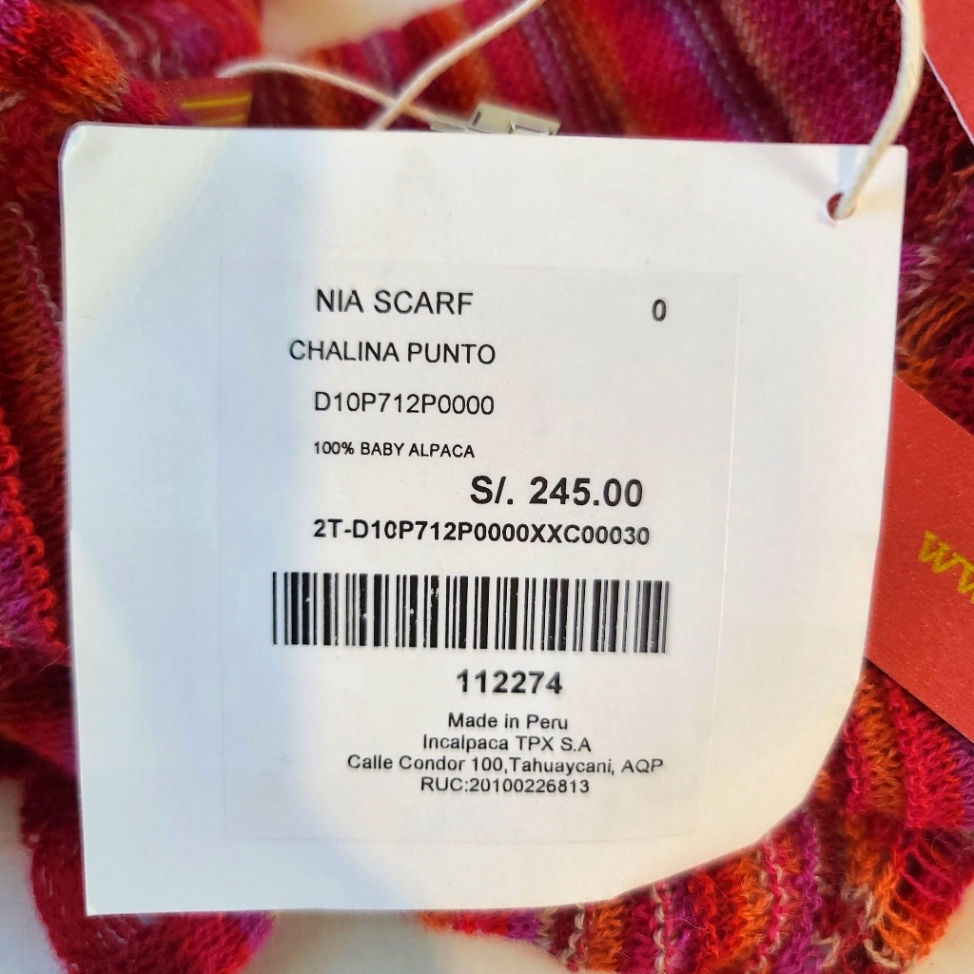 Kuna 100% Baby Alpaca Nia Chalina Punto Multicolor Scarf Nwt — image 2 of 7